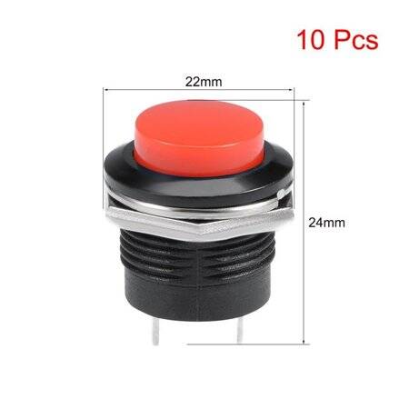 Red R13-507 16mm 2 PIN Momentary Self-Reset Round Cap Push Button Switch - 2