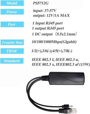 SDAPO Type C Gigabit PoE Splitter 48V To 12V 1A - 4