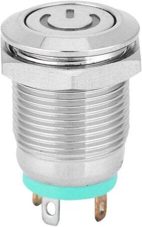 Short 12mm 220V Waterproof Momentary Self-Resert Metal Push Button Switch With Green Led Light - 2