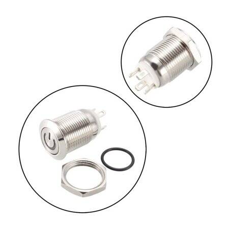 Short Flat Head 12mm 3-6V Waterproof Momentary Self-Resert Metal Push Button Switch With White Led Light - 2