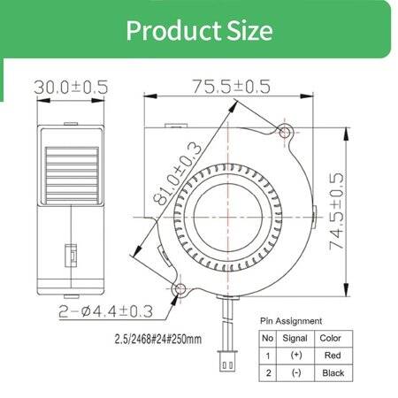 Silent DC5V 7530 Oil Containing Centrifugal Fan With XH2-54-2P 30cm Cable Size:75x75x30mm - 4