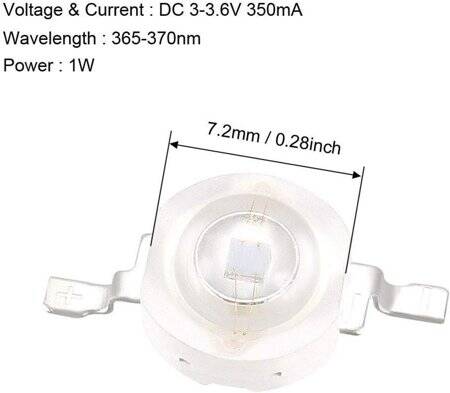 SMD 1W High Power LED Bulb 365-370nm Purple - 2