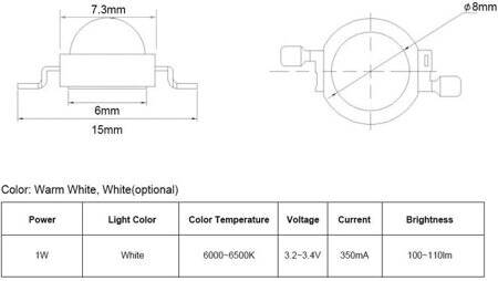 SMD 1W High Power LED Bulb White - 4