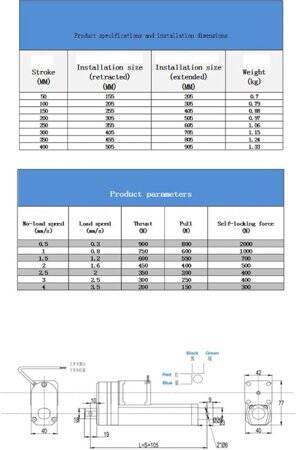 Stoke Length 250mm 45mm/S 100N DC6V-24V Nema17 Stepper Electric Push Rod - 4