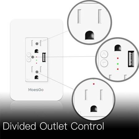 Tuya Smart WiFi Wall Outlets Sockets With Usb Charger 15A Independent Switch Remote Control By Alexa Google Home US Plug - 3