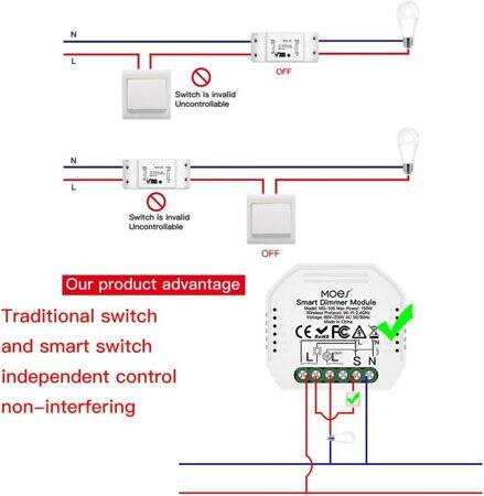 Tuya WiFi Light Dimmer Module 220-240V QS-Wifi-D01-TRIAC Original Packing Size: 51x47x22mm - 2