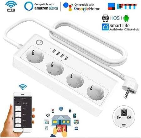 Tuya Wifi Smart Power Strip 4 Usb AC Plug 16A 1.8M For Alexa Google Home EU Plug - 2