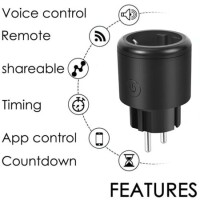 Tuya Wifi Smart Socket Remote Timing Voice Switch EU Plug Power Monitoring 100-240V 16A For Alexa Size: 50x50x80mm - 5