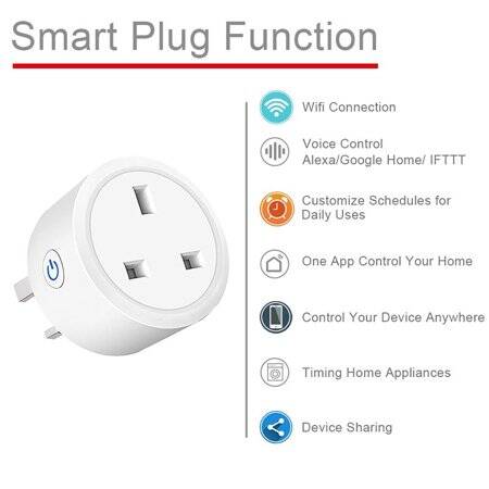 Tuya Wifi Smart Socket Remote Timing Voice Switch UK Plug For Alexa 100-240V 16A For Alexa Size: 58x58x54mm - 2