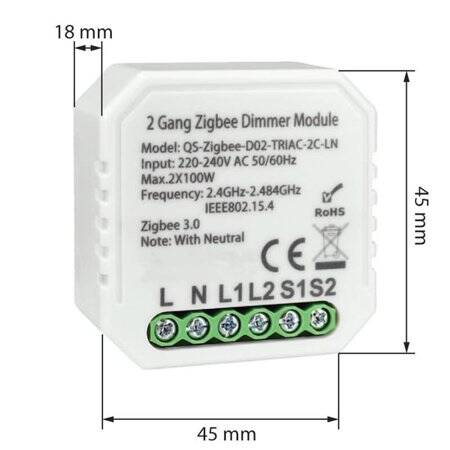 Tuya Zigbee 3.0 Dimmer Module 1 Gang QS-Zigbee-D02-TRIAC-LN 220V-240V Zero Fire Original Packing - 2