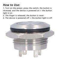 Ultra-Short Flat Head 16mm 3-6V Waterproof Momentary Self-Resert Ultra-Thin Touch Metal Push Button With Blue Led Light - 3