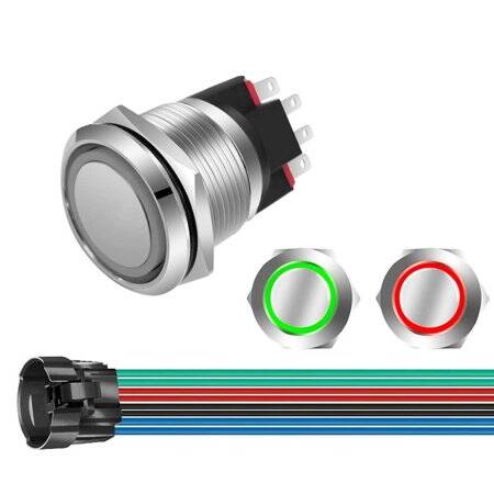 Ultra-Short Flat Head 22mm 12--24V Waterproof Momentary Self-Resert Ultra-Thin Touch Metal Push Button With Red Led Light - 1