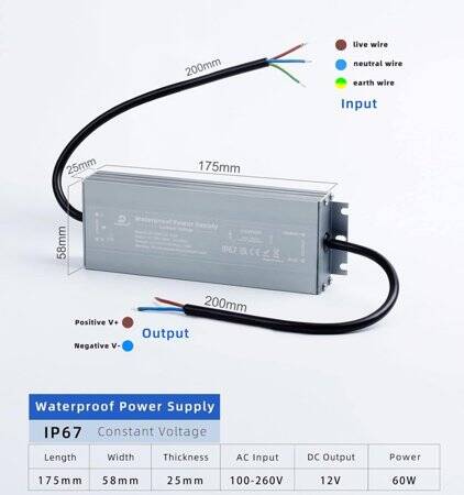 Waterproof Gray CB-12V-60W 5A Led Ultra Thin Aluminum Shell Micro Switch Power Supply With Wire - 5