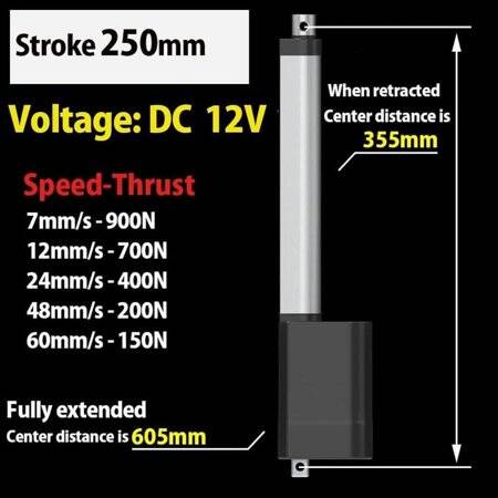 Waterproof Stroke Length 250mm 7mm/S 900N DC12V Linear Actuator High Thrust Telescopic Rod - 5