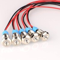 White 10-24V 8mm LED Metal Indicator Light With 15cm Cable - 1