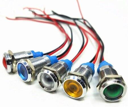 White 220V 12mm LED Metal Indicator Light With 15cm Cable - 3