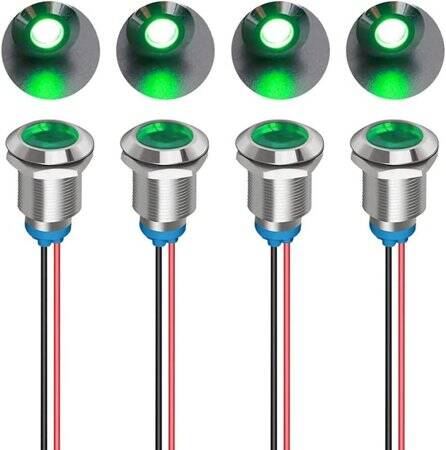 White 3-9V 12mm LED Metal Indicator Light With 15cm Cable - 1