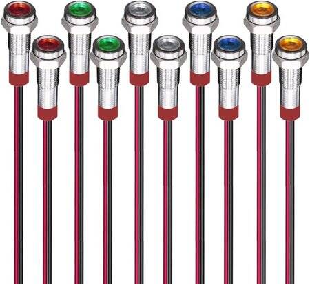 White 3-9V 6mm LED Metal Indicator Light With 15cm Cable - 1