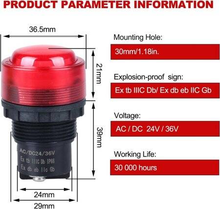 White AC/DC24-36V 30mm BD0803 Explosion-Proof Anticorrosive Indicator Light - 2