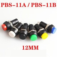 White PBS-11B 12mm 2 PIN Momentary Self-Reset Round Plastic Push Button Switch - 2