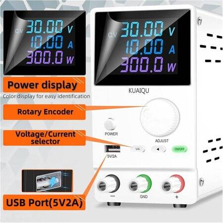 White SPPS-A3010D 30V10A Color Screen Coding Single Knob DC Regulated Power Supply With Cable 220V EU Plug - 1