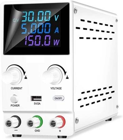 White SPPS-B305D 30V5A Color Screen Coding Double Knob DC Regulated Power Supply With Cable 110V US Plug - 1