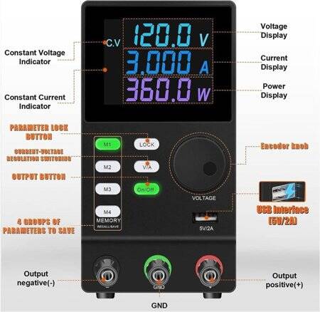 White SPPS1203D 120V3A Color Screen Storage DC Regulated Power Supply With Cable 110V US Plug - 4