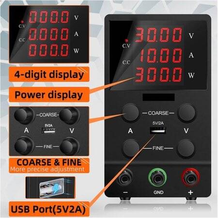 White SPS305 30V5A Vertical Digital Tube DC Adjustable RegulaTor Power Supply With Cable 110V US Plug - 3