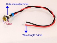 Yellow 10-24V 6mm LED Metal Indicator Light With 15cm Cable - 3