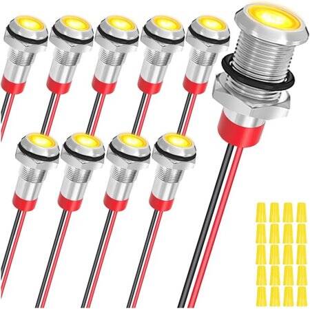 Yellow 10-24V 8mm LED Metal Indicator Light - 1