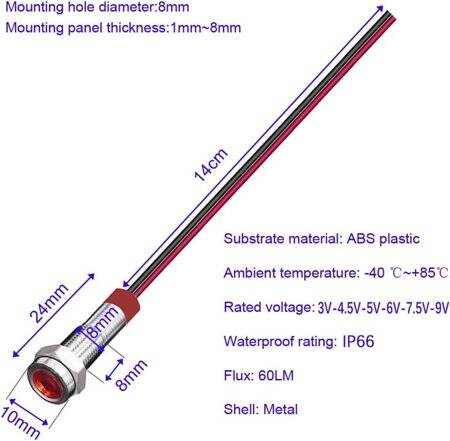 Yellow 3-9V 22mm LED Metal Indicator Light - 4