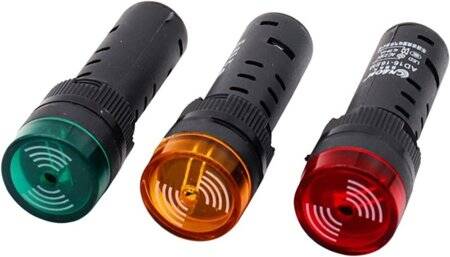 Yellow AC220V 16mm AD16-16SM LED Signal Indicator Built-in Buzzer - 2