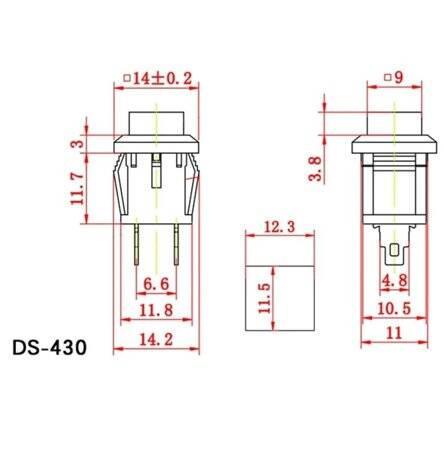 Yellow DS-430 2 PIN On-Off Self-Reset Square Push Button Switch - NO Press Break - 2