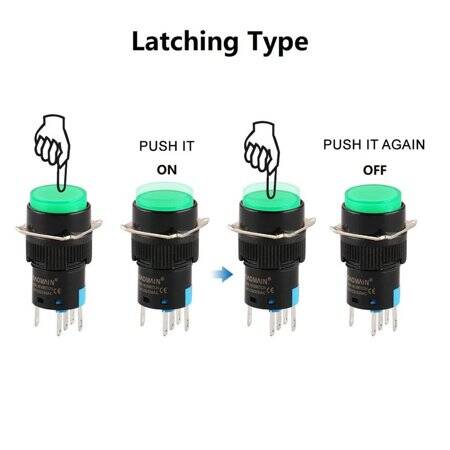 Yellow LA128A 220V 8PIN 16mm Thread Self-Reset Round Push Button Switch - 3