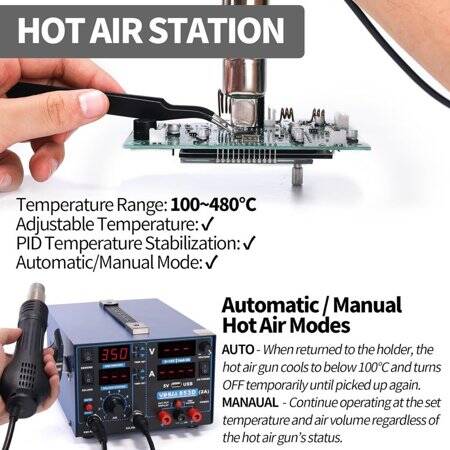 YIHUA853D USB 15V 1A Digital Display Hot Air Desoldering Station Power Supply AU Plug - 4