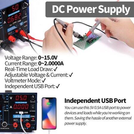 YIHUA853D USB 15V 1A Digital Display Hot Air Desoldering Station Power Supply AU Plug - 5