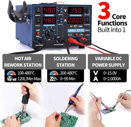 YIHUA853D USB 15V 1A Digital Display Hot Air Desoldering Station Power Supply EU Plug - 2