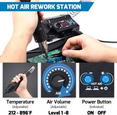 YIHUA882D Digital Display Hot Air Soldering Station 2 In 1 110V US Plug - 3