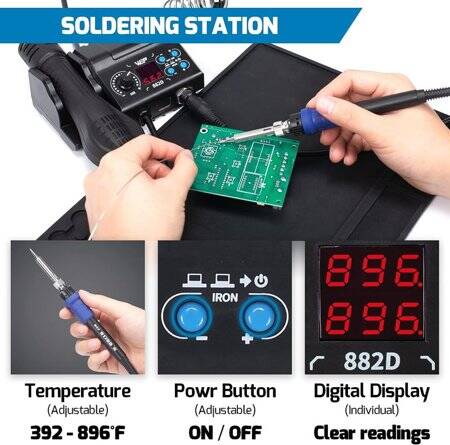 YIHUA882D Digital Display Hot Air Soldering Station 2 In 1 110V US Plug - 5